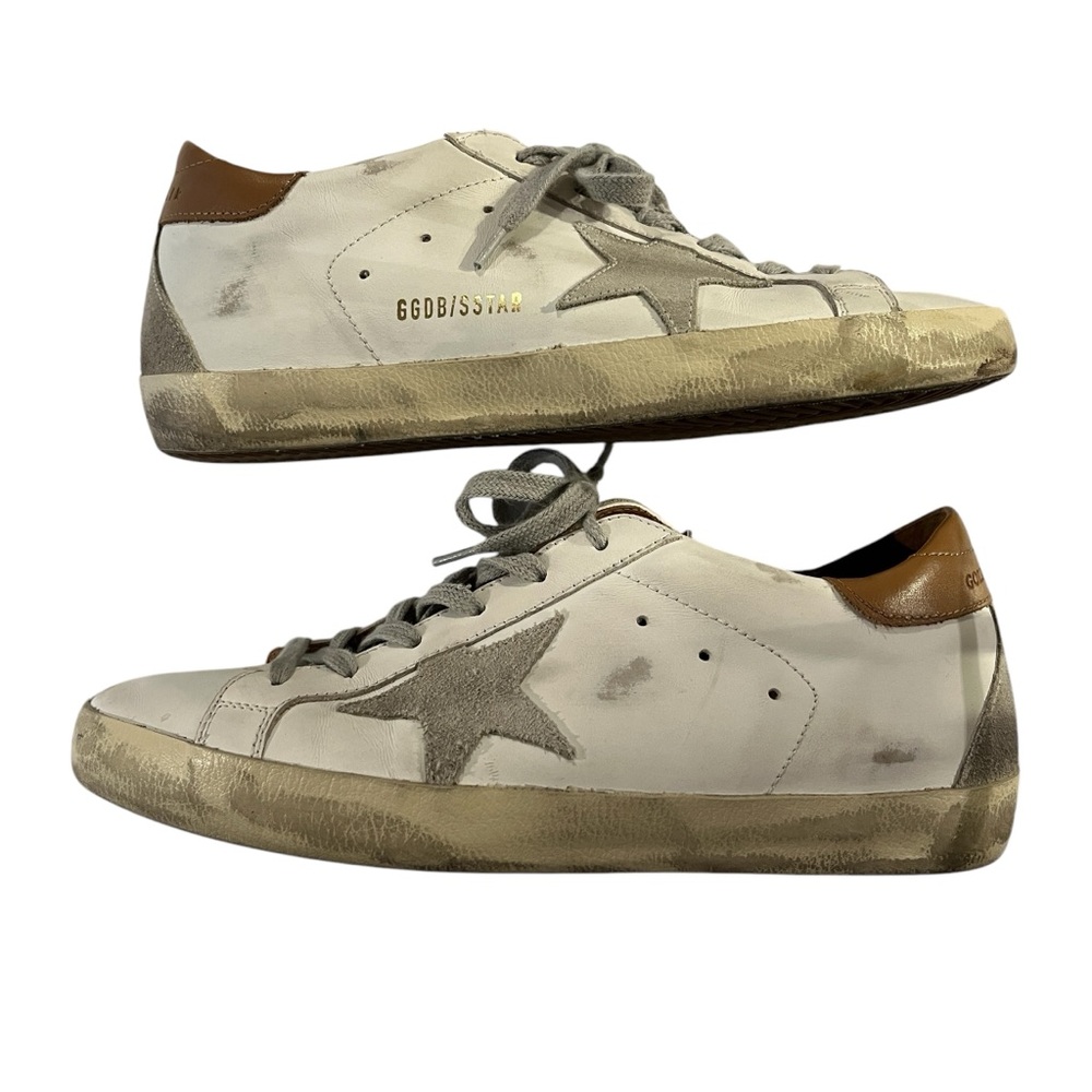 Golden Goose White Leather Sneakers with Gray Star and Tan Heel - Picture 4 of 7